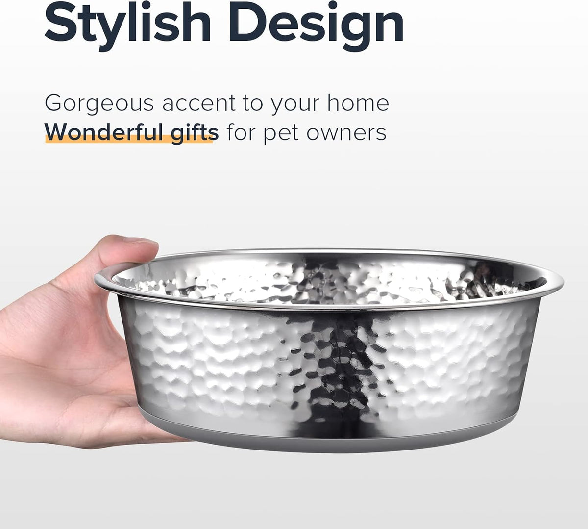 URBUDDIES 2 Pack Hammered Stainless Steel Cat Bowls,2 Cup, Gray Bottom