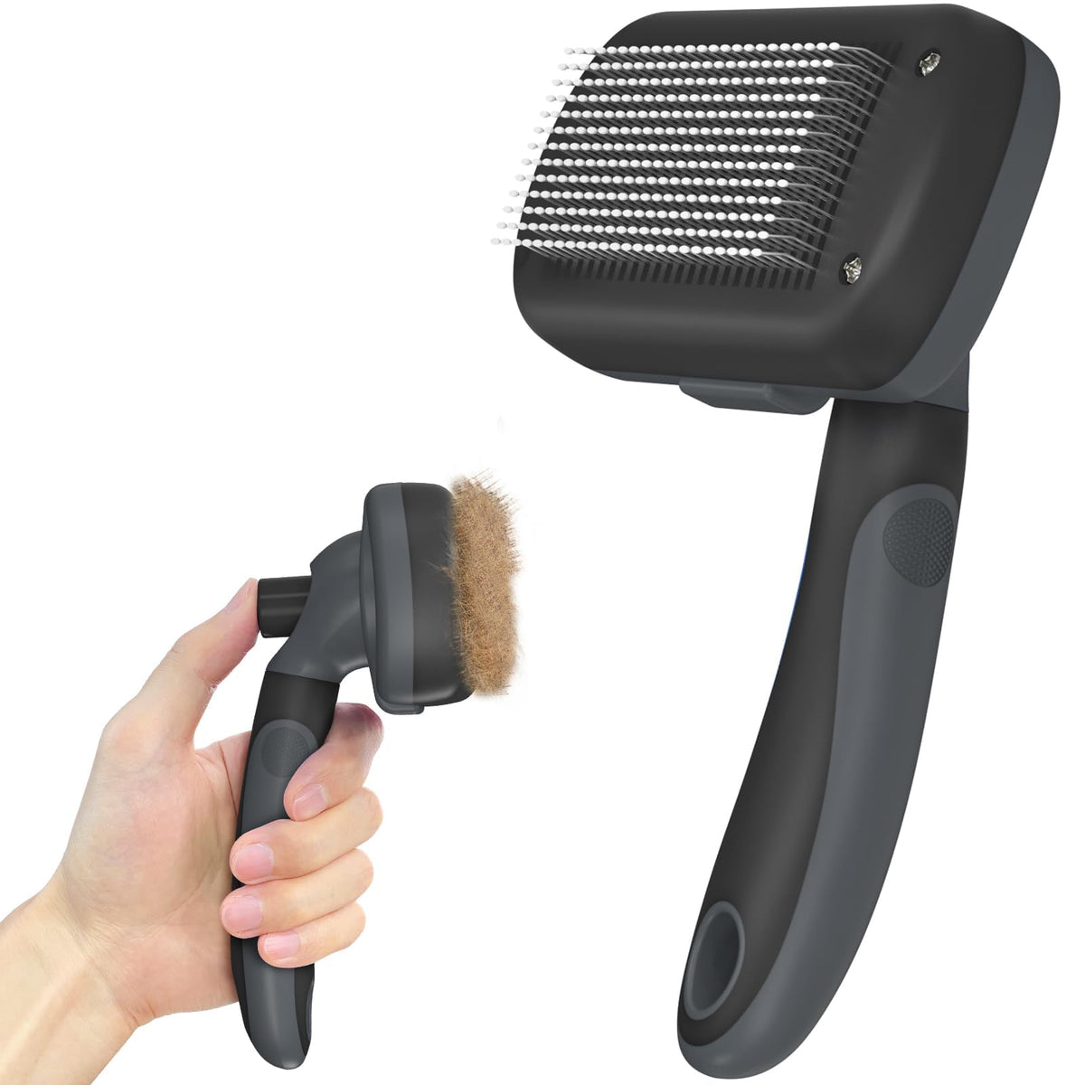 Dipoo Self Cleaning Shedding Brush - Skin Friendly Grooming Tool for Dogs, Cats, and Puppies, Deshedding and Hair Removal for Long and Short Haired Pets, Black