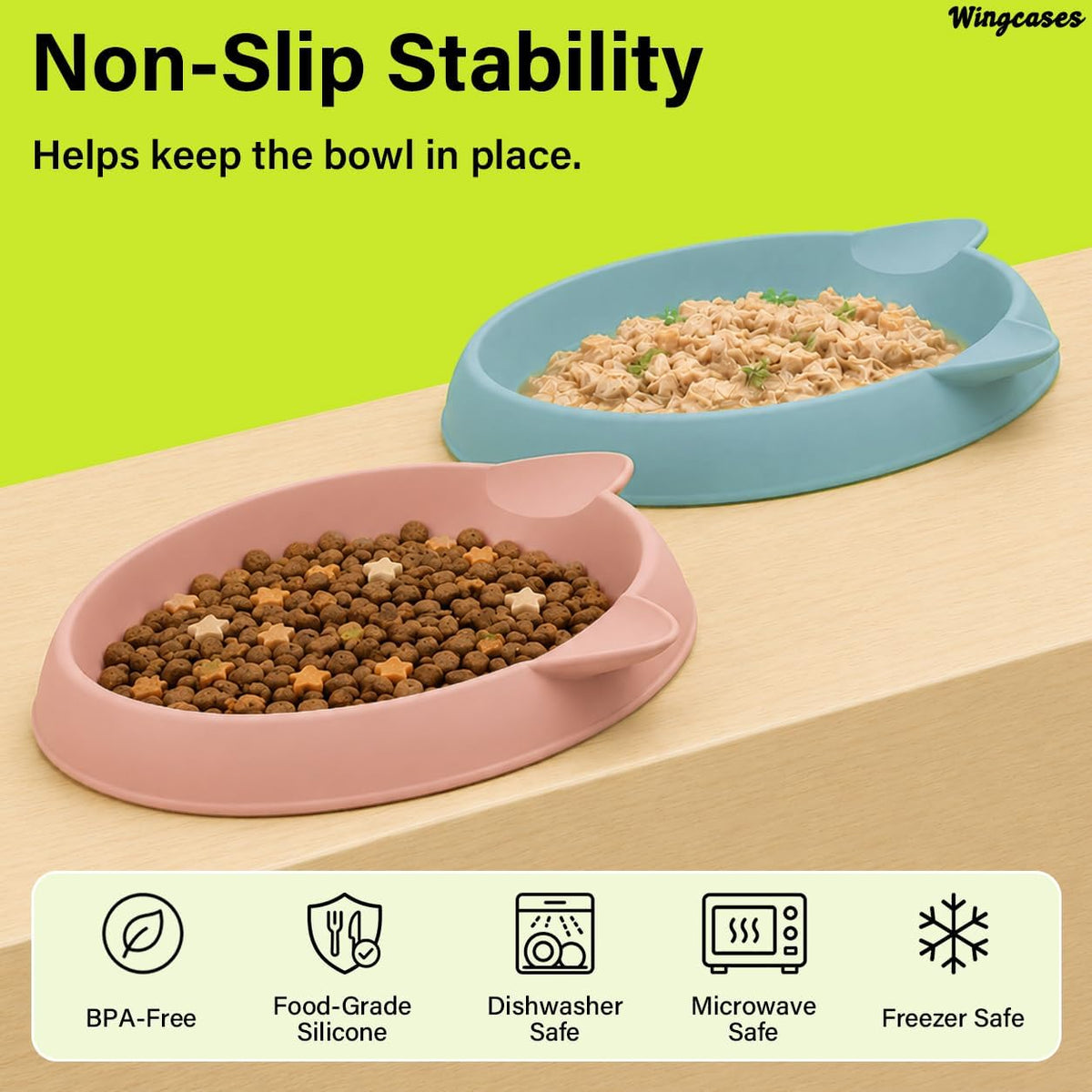 Kitten Food Bowl 2pcs Silicone Cat Bowls Plates for Wet Food