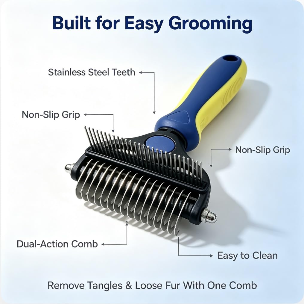 2-in-1 Pet Grooming Comb, Undercoat Rake & Deshedding Brush for Dogs&Cats