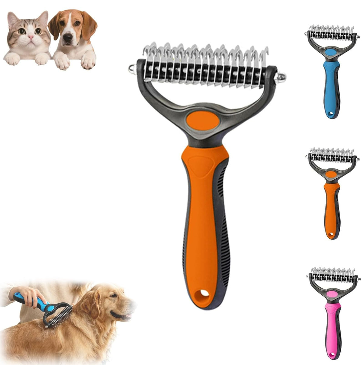 Pet Pro Grooming Tool, 2-in-1 Deshedding Dog Brush with 9/21 Teeth Undercoat Rake for Dogs & Cats, Dual-Sided Stainless Steel Pet Comb for Long Hair & Thick Coats