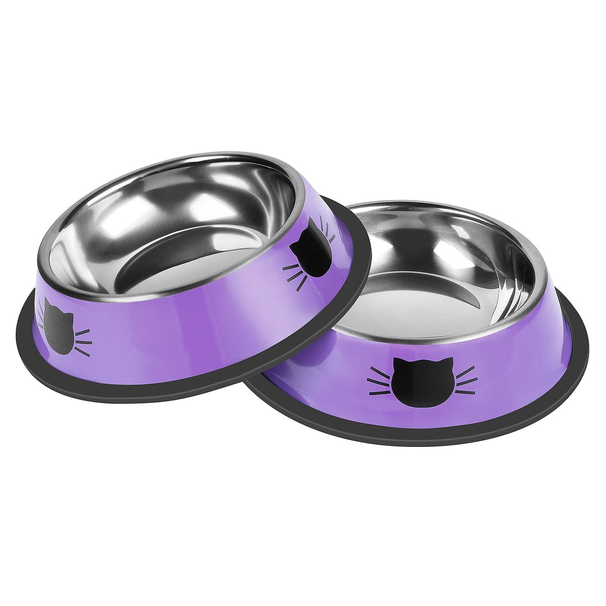 Serentive 2 Pcs Non-Slip Stainless Steel Small Cat Food Bowls - Unbreakable, Thicken 7 Oz Cat Dishes - Indoor, Removable Rubber Base, Easily Clean, Lovely Color