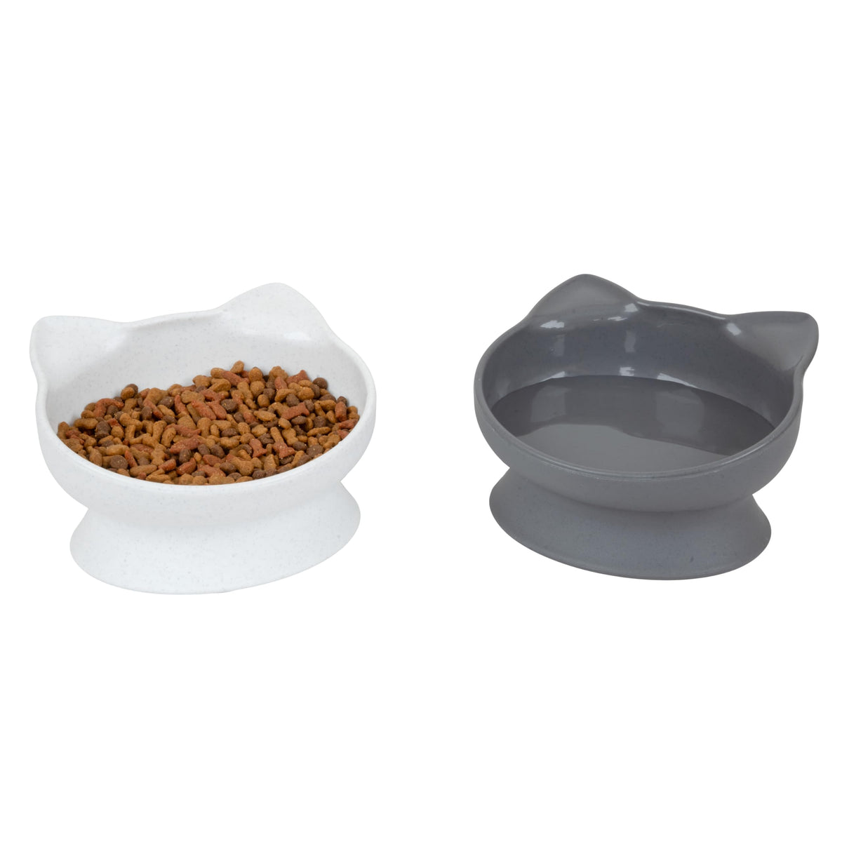 Kitty City Elevated Cat Bowls (Set of 2), Whisker-Friendly Raised Cat Food & Water Dishes, Modern Pedestal Design, Dishwasher Safe, 6.5 oz Each – White & Gray
