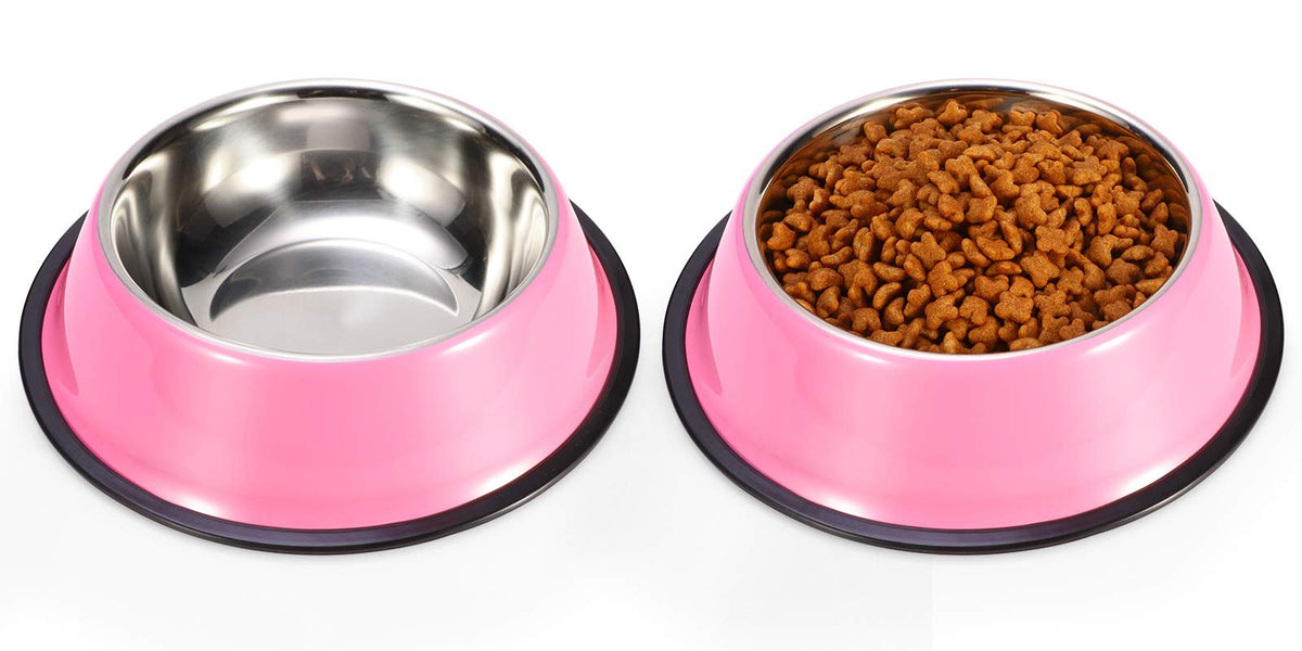 Stainless Steel Dog Bowls, Food and Water Non Slip Anti Skid Stackable Pet Puppy Dishes for Small, Medium and Large Dogs (2 Pack)