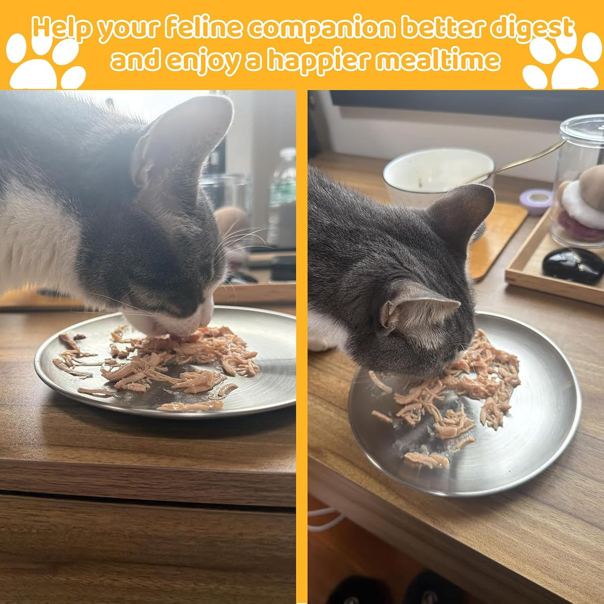 6-Pack Stainless Steel Cat Bowls, 5.5" Whisker Friendly Shallow Plates with Non-Slip Silicone Pads, Food Grade Metal Dishes for Fatigue Relief, Dishwasher Safe for Cats, Kittens