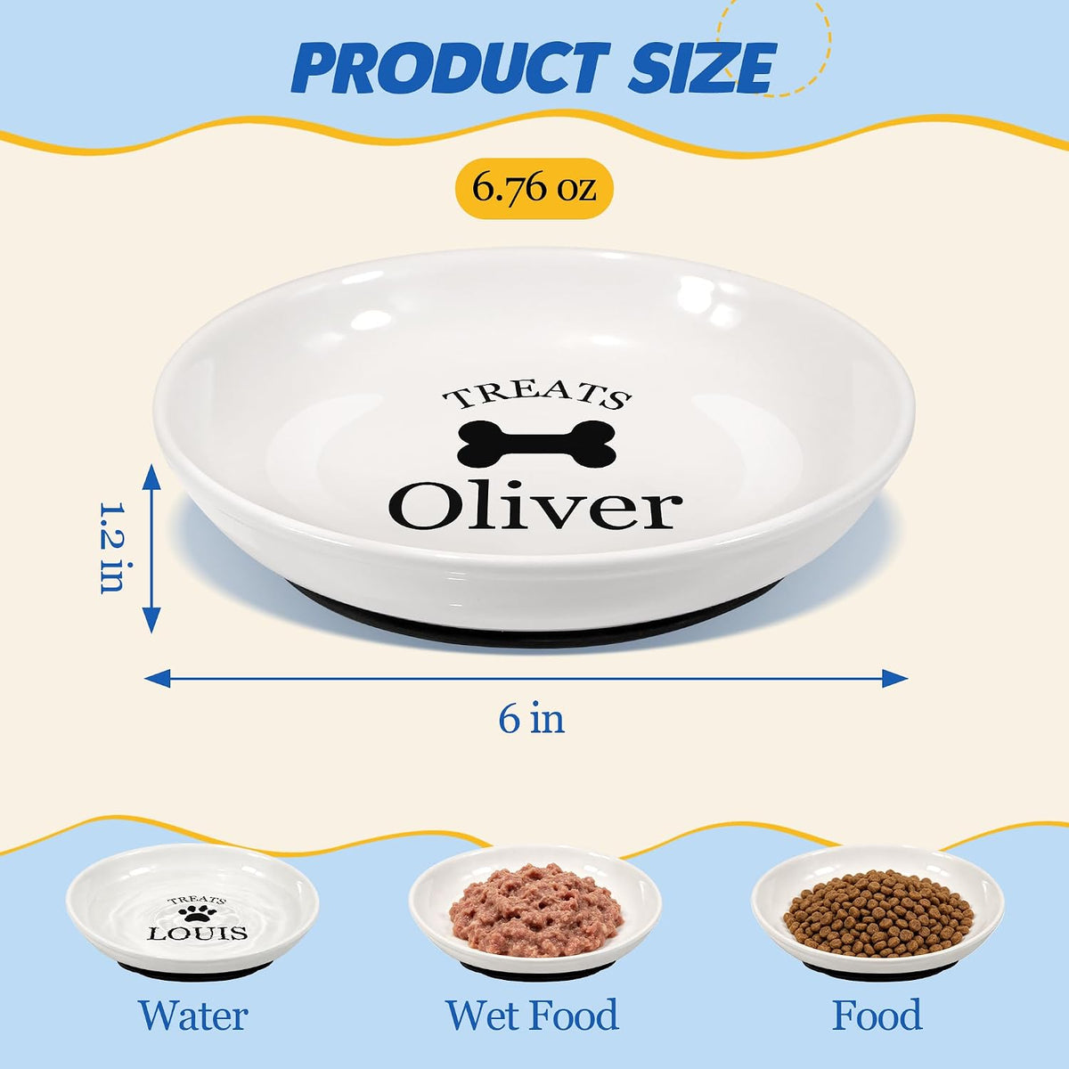 Personalized Cat Food Bowl with Name, 1 Pack Non-Slip Bottom
