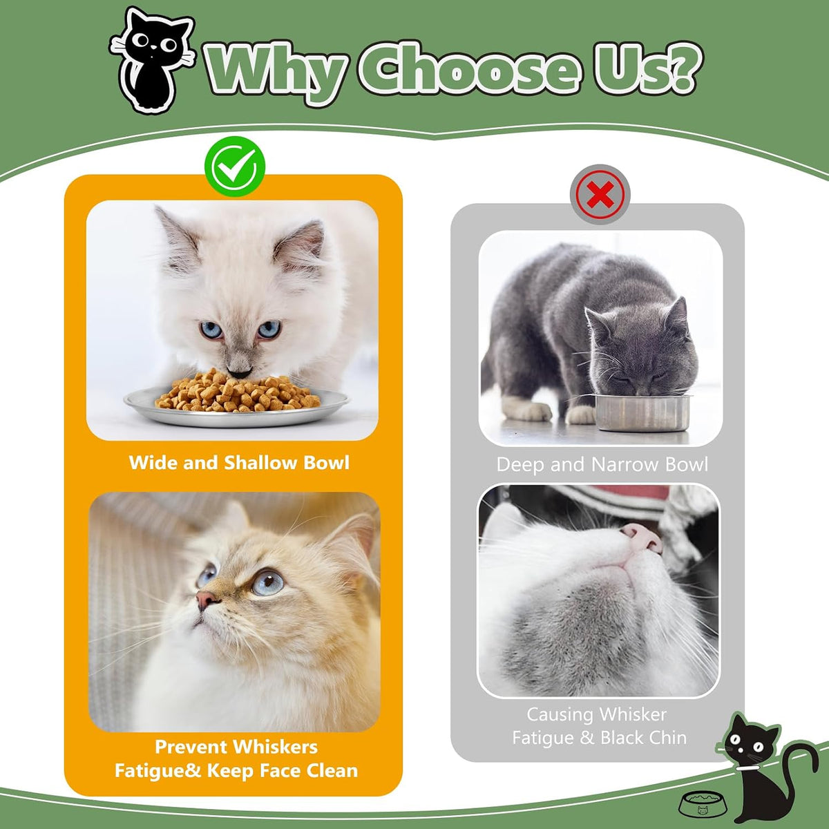 2-Pack Stainless Steel Cat Food Bowls, Whisker-Friendly Plates