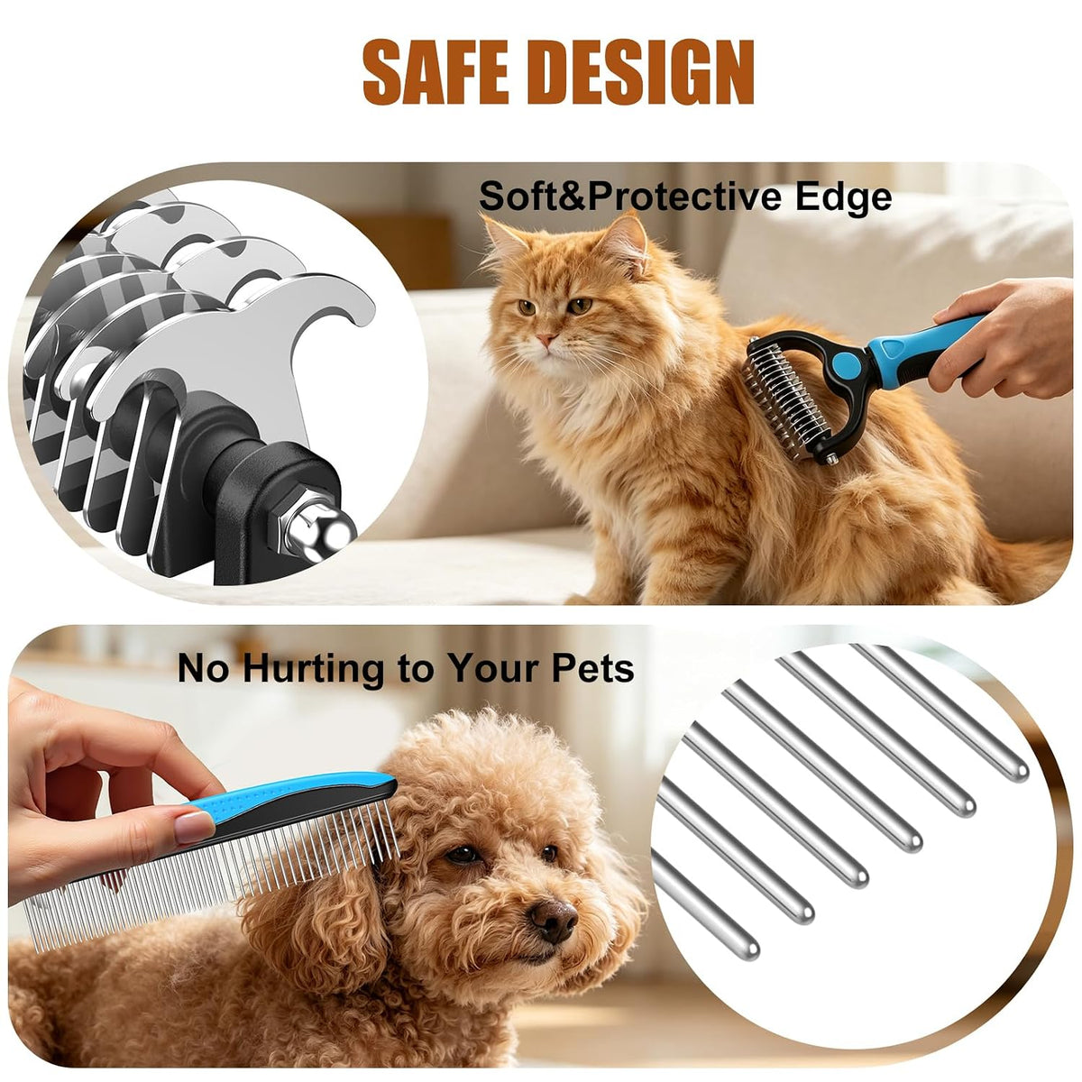 Pet Grooming Tool Set,Deshedding Brush & Metal Comb for Cats & Dogs