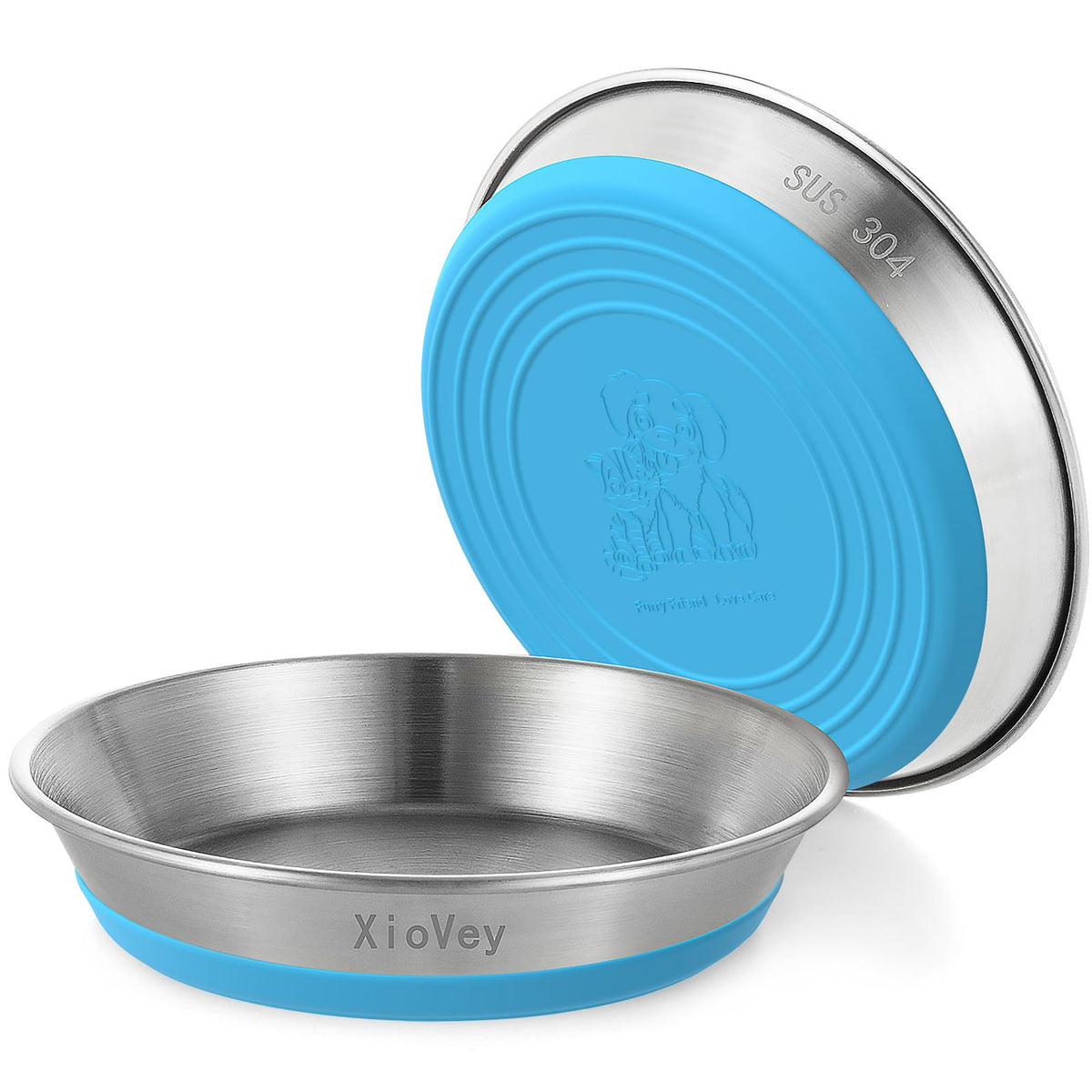 2 Pack Grey 304 Stainless Steel Shallow Whisker Fatigue Cat Bowls