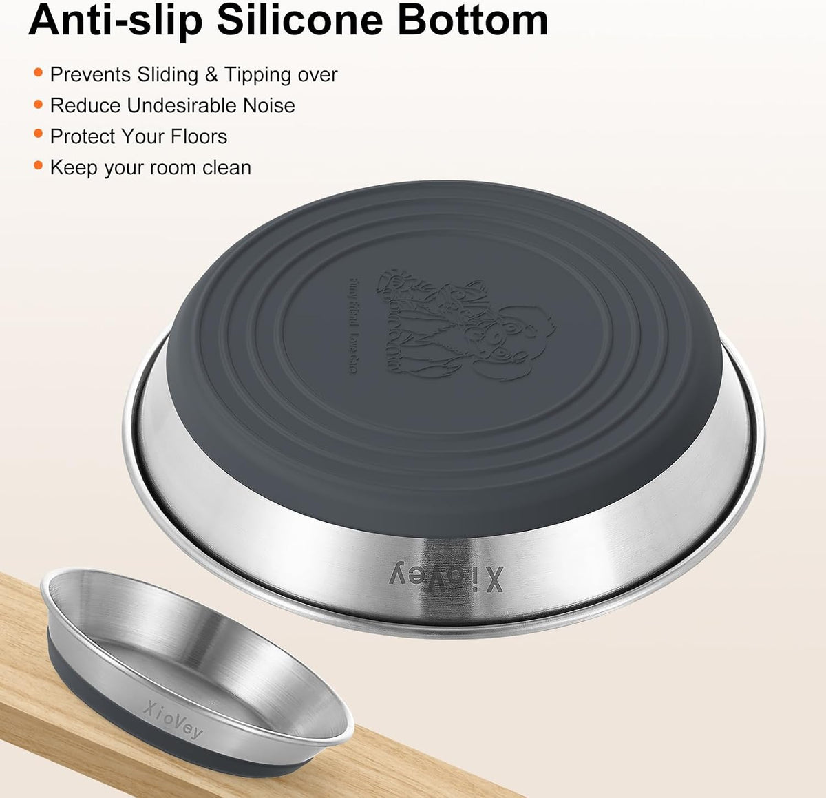 2 Pack Grey 304 Stainless Steel Shallow Whisker Fatigue Cat Bowls