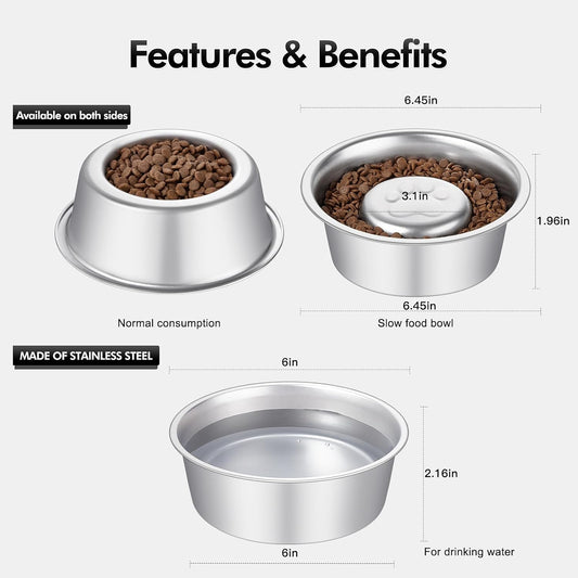 Premium Stainless Steel Pet Bowls with Cute Paw Design, Non-Slip Dog & Cat Food Water Bowls, Durable & Easy-to-Clean Feeding Dishes for Small/Medium Pets, Set of 2 pet-Bowls, Raised-pet-Bowls