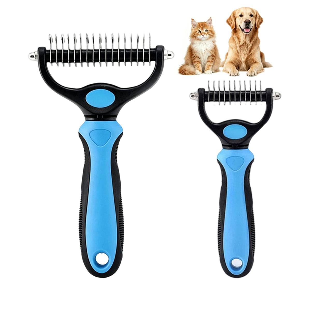 Dematting Comb for Dogs and Cats, Undercoat Rake Pet Brush for Long Hair, Deshedding Dog Brush Removes Tangles Knots and Loose Fur, Grooming Tool for Thick Coats (Blue L)
