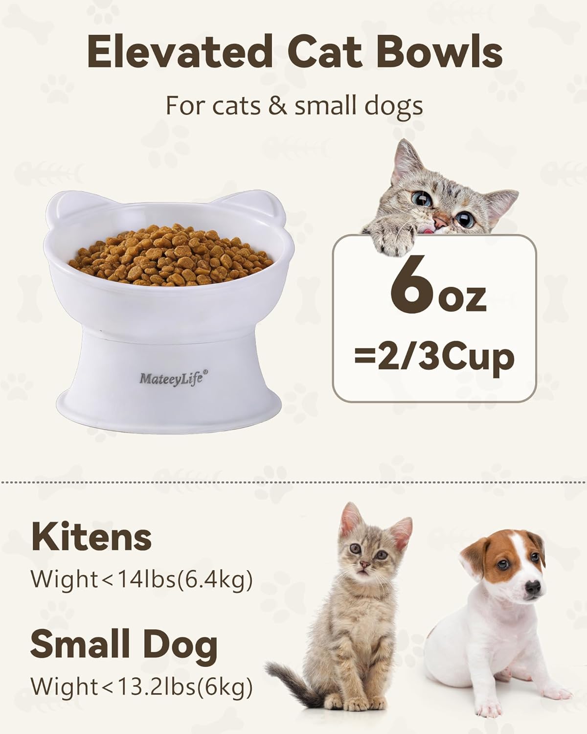 MateeyLife 2 Pack Elevated Cat Food Bowls for Indoor Cats & Kittens