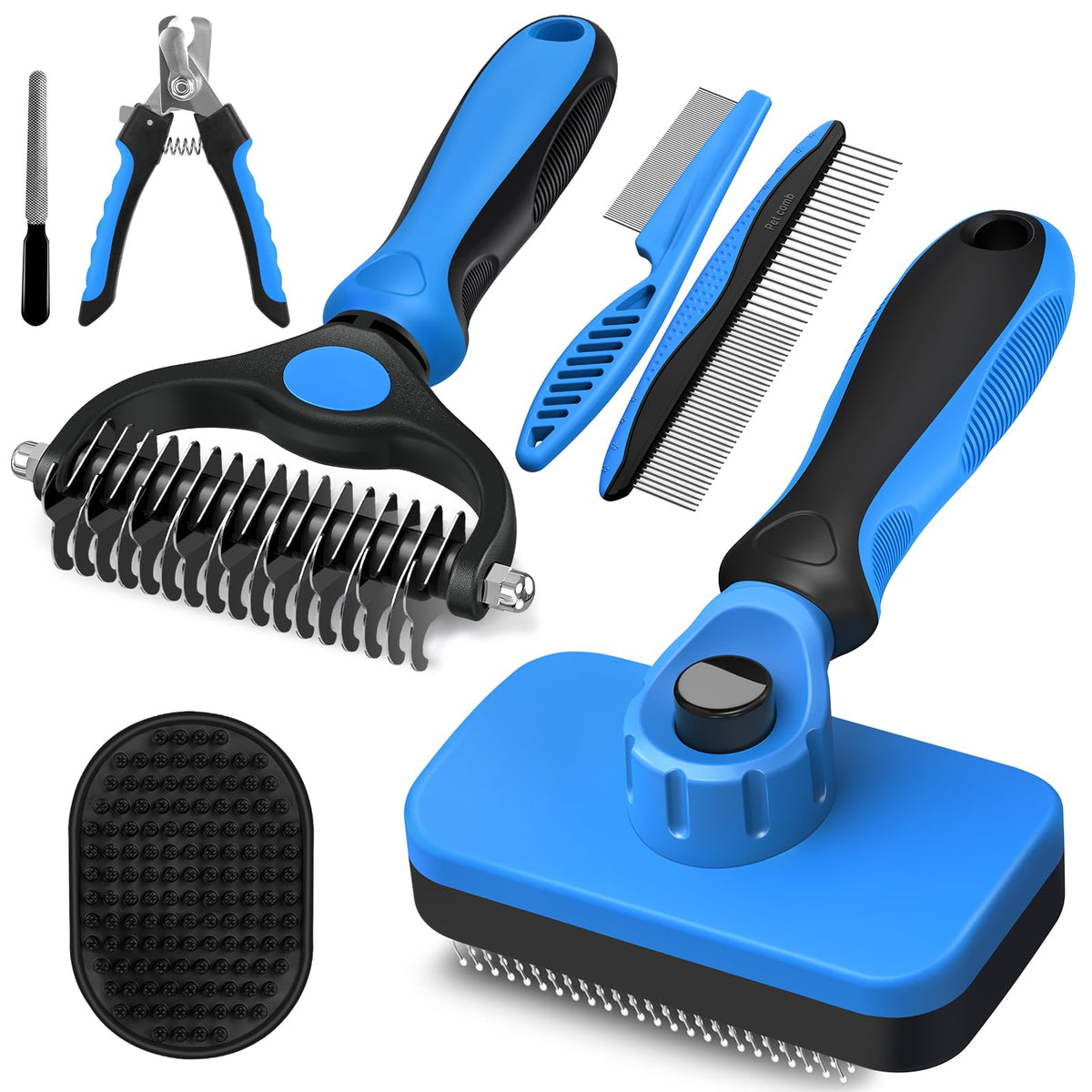 Professional 3PCS Self Cleaning Slicker Brush & Pet Grooming Rake & Flea Comb for Dogs,Cats and Horses | Double-Sided Dematting Comb & Skin Friendly Deshedding Grooming Tool (Red)