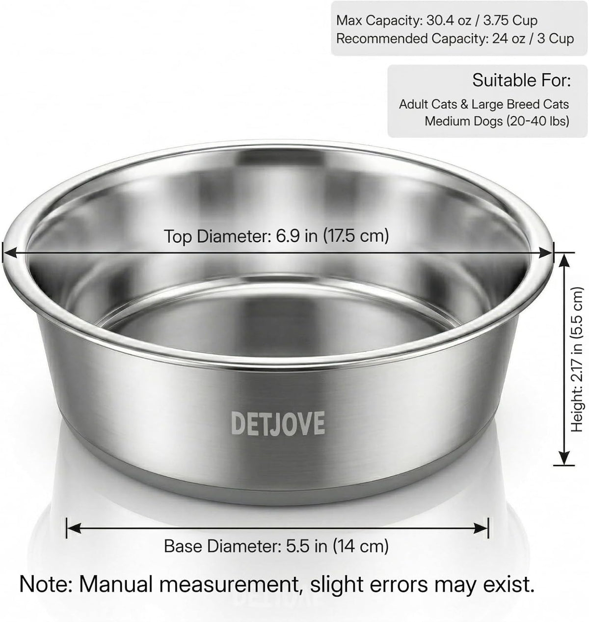 Non-Slip Stainless Steel Dog Cat Bowls, 30.4 oz / 3.75 Cup, 2 Pack