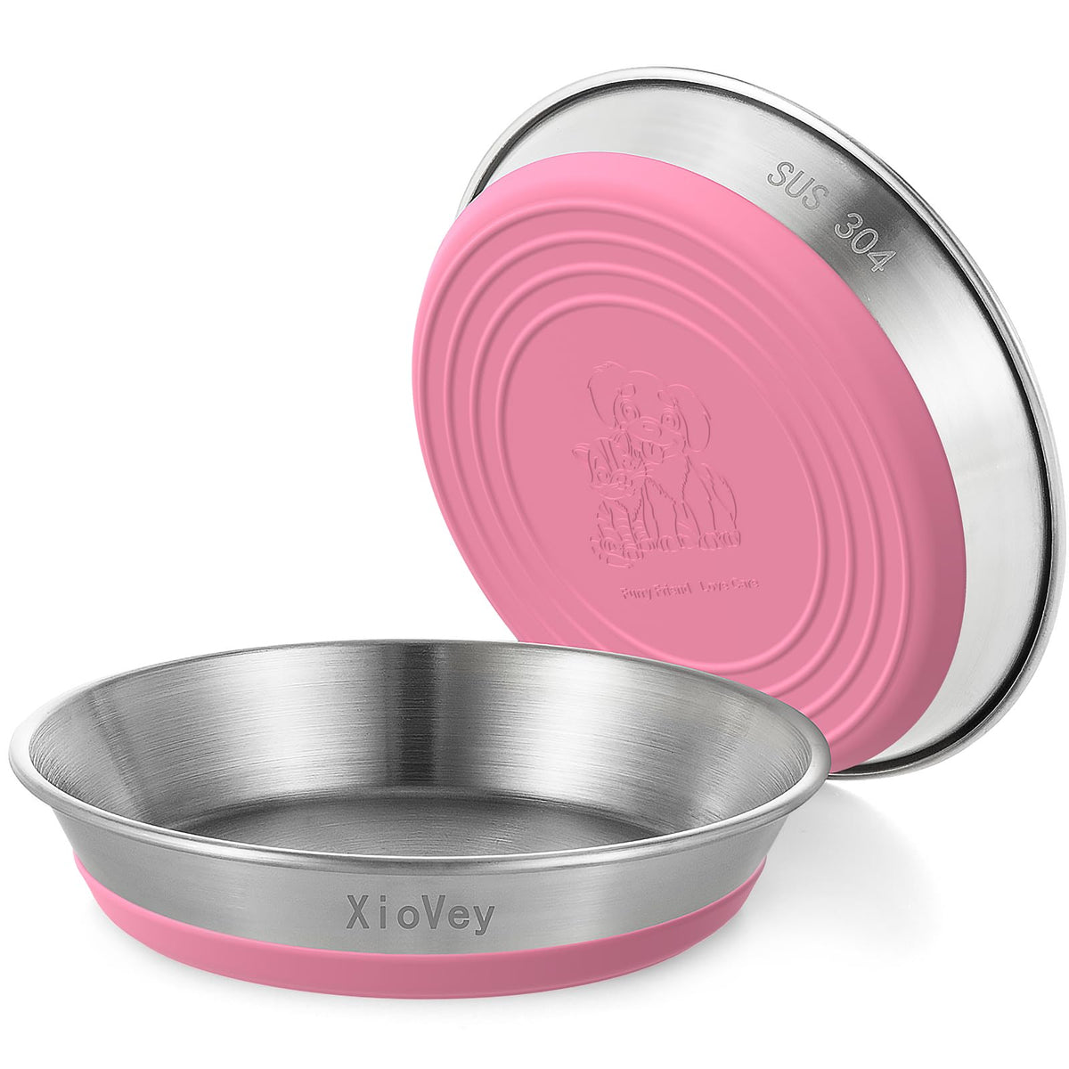 2 Pack Grey 304 Stainless Steel Shallow Whisker Fatigue Cat Bowls
