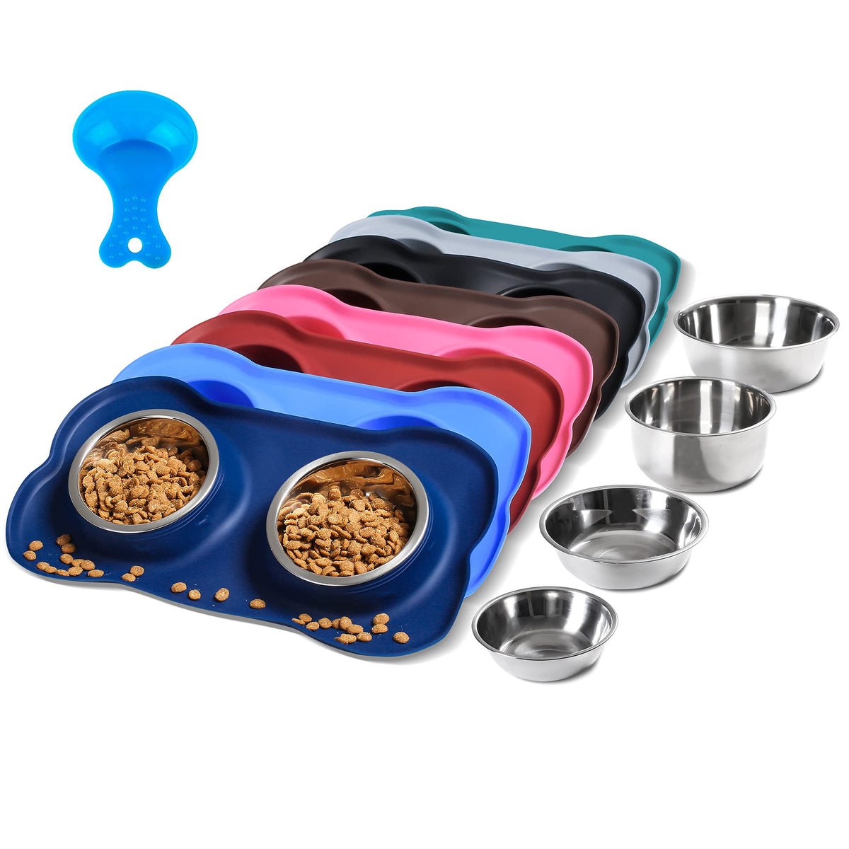 Hubulk Pet Dog Bowls 2 Stainless Steel Dog Bowl with No Spill Non-Skid Silicone Mat + Pet Food Scoop Water and Food Feeder Bowls for Feeding Small Medium Large Dogs Cats Puppies (S, Black)