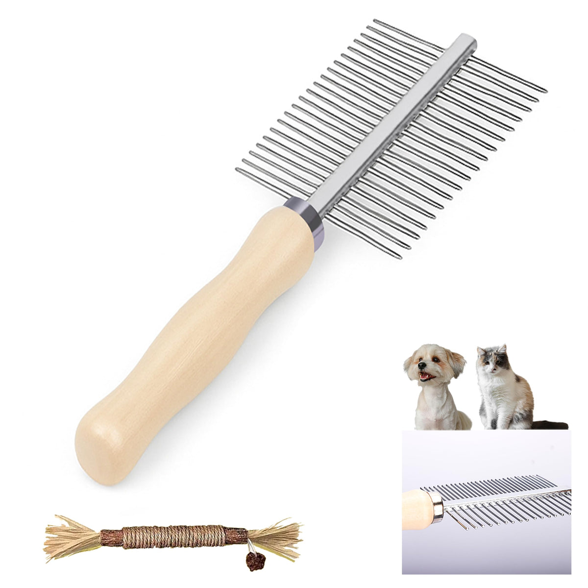 Double Sided Dematting Comb for Dogs & Cats - 2-in-1 Undercoat Rake & Double Coat Dog Brush, Pet Grooming Tool for Removing Mats & Deshedding (Blue)