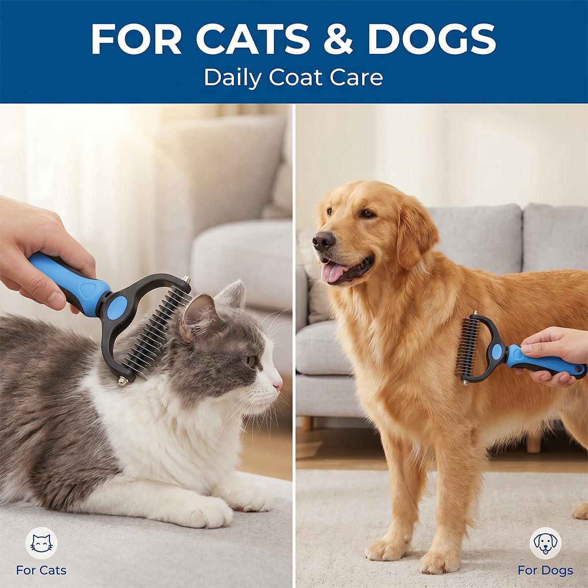 2027New Pet Pro Tool Grooming for Dogs & Cats, Undercoat Rake Dematting Comb for Long Hair Pets, Deshedding Brush for Loose Fur, Tangle Removal and Thick Coat Grooming, 2 Pack(Blue+Pink)