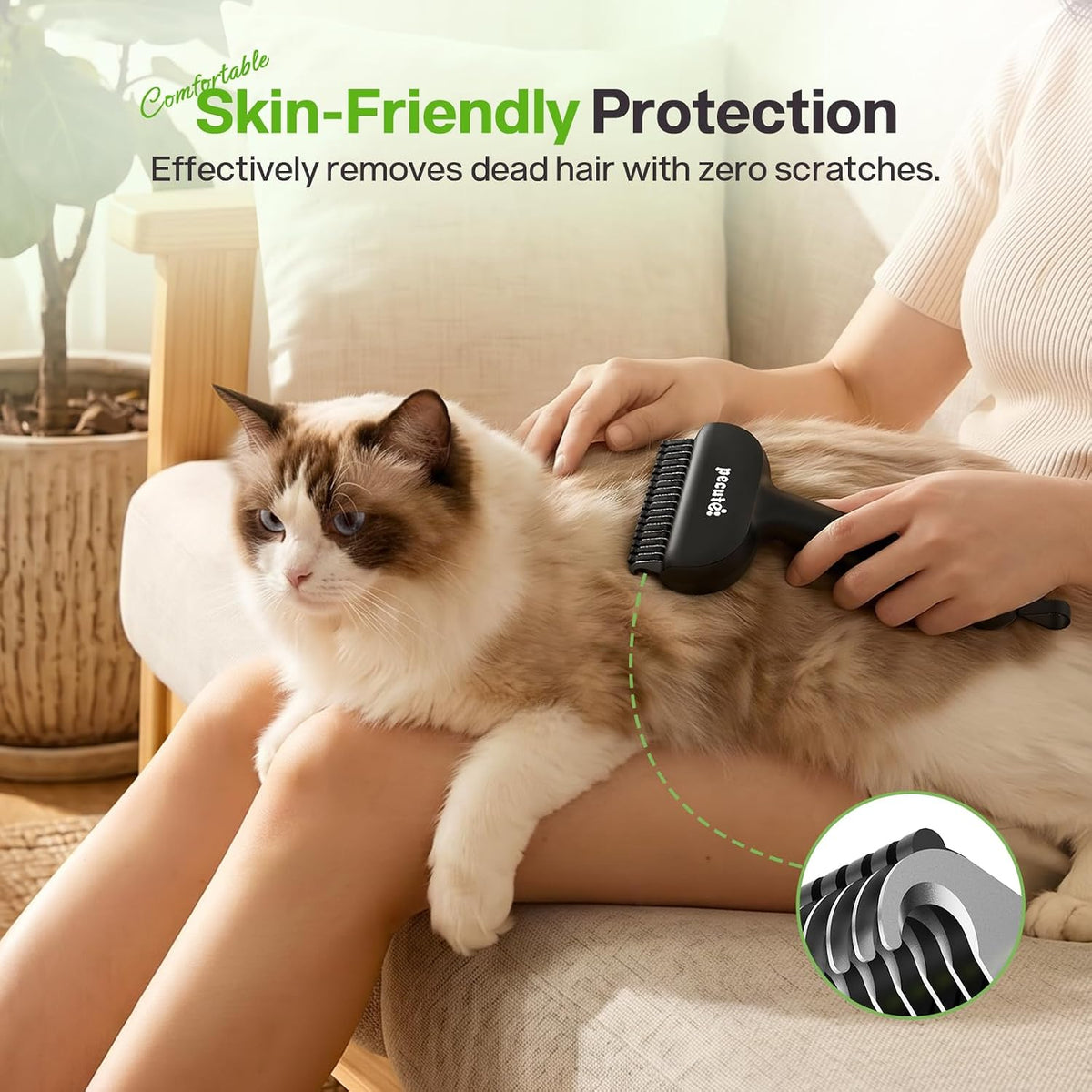 Self-Cleaning Deshedding Dog Cat Brush, Thick Double Coat Undercoat Rake