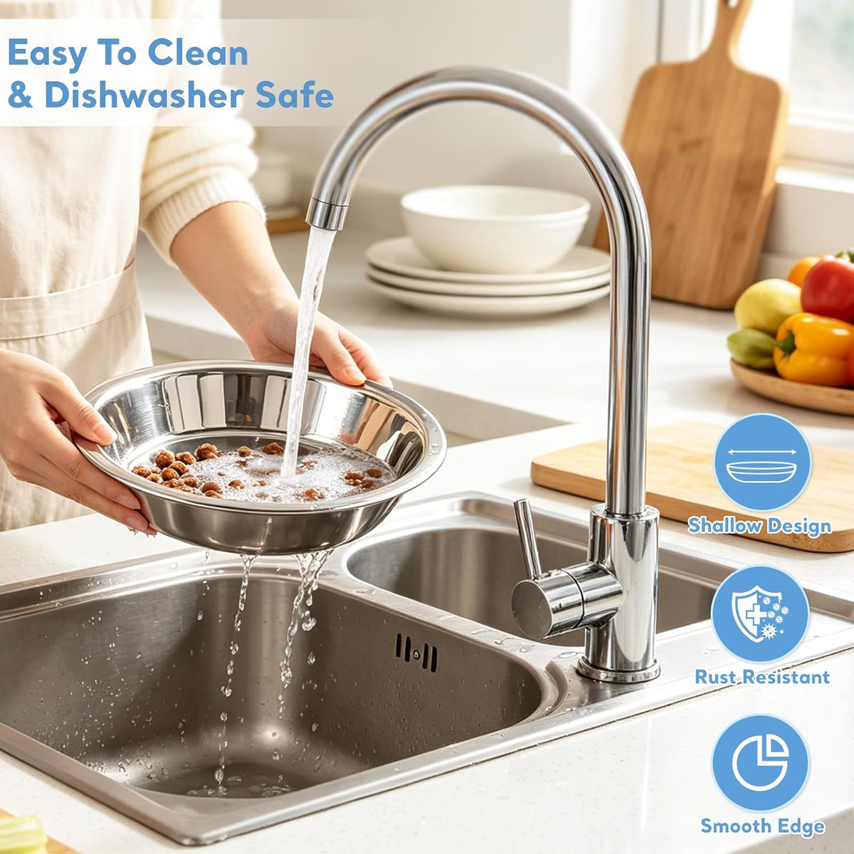 8Pcs Stainless Steel Cat Bowls, Cat Food Bowl with Non-Slip Silicone Bottom