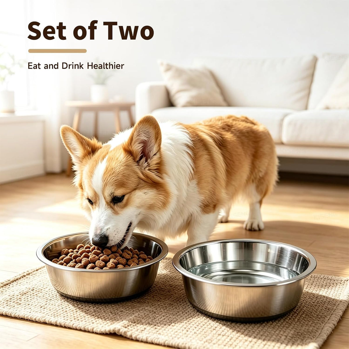Stainless Steel Dog Bowls, 3.8 Cup, 2 Pack, Non-Slip & Durable