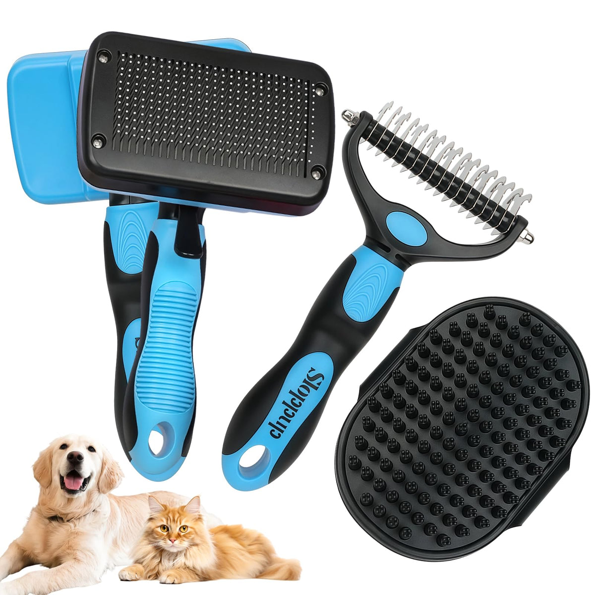 Blue Pet Grooming Kit 3Pcs Dematting Comb for Dogs&Cats Shedding