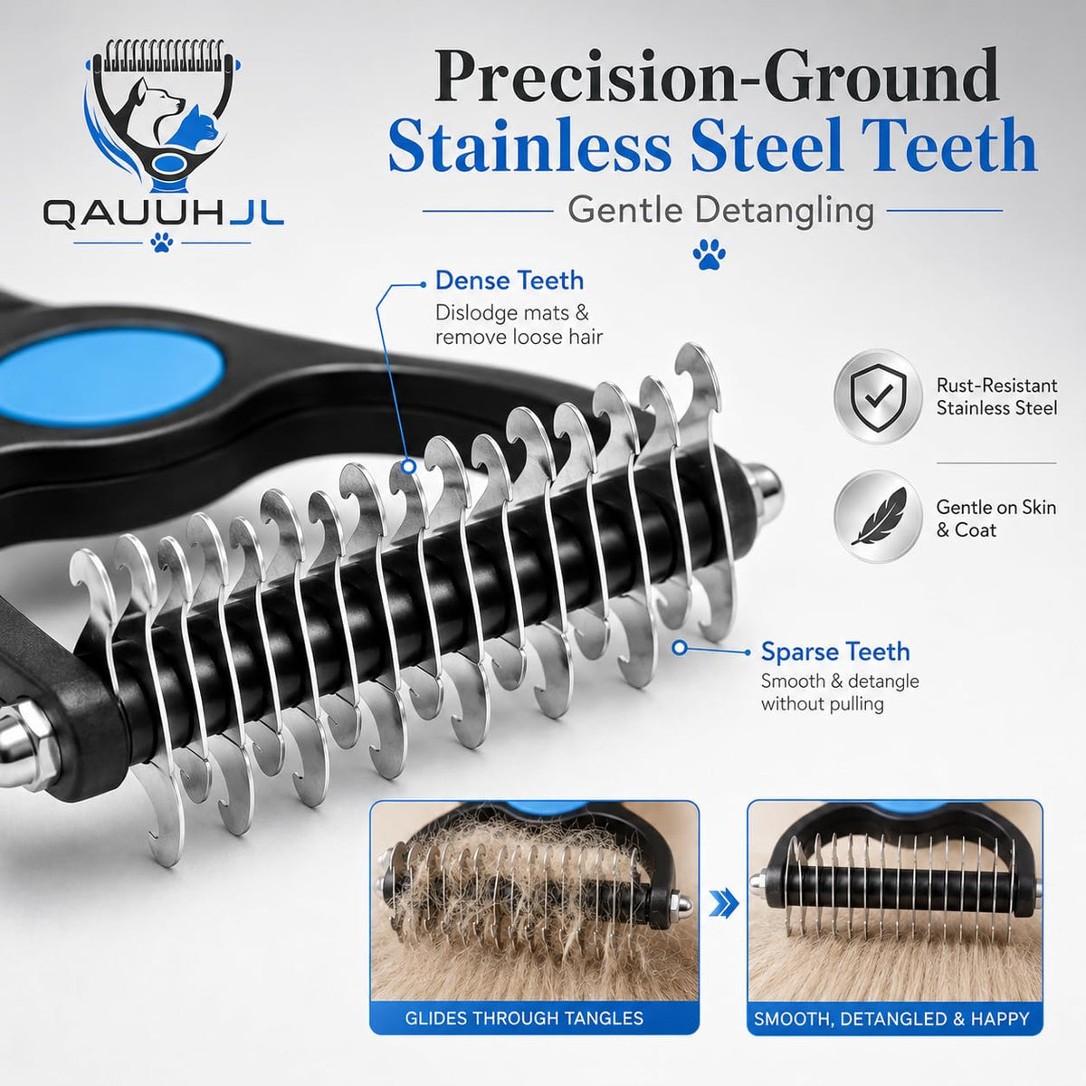 Pet Pro Tool Grooming Dog Deshedding Undercoat Rake Dual-Sided Comb