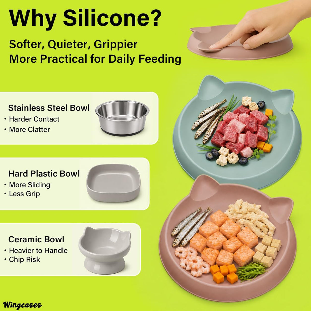 Kitten Food Bowl 2pcs Silicone Cat Bowls Plates for Wet Food