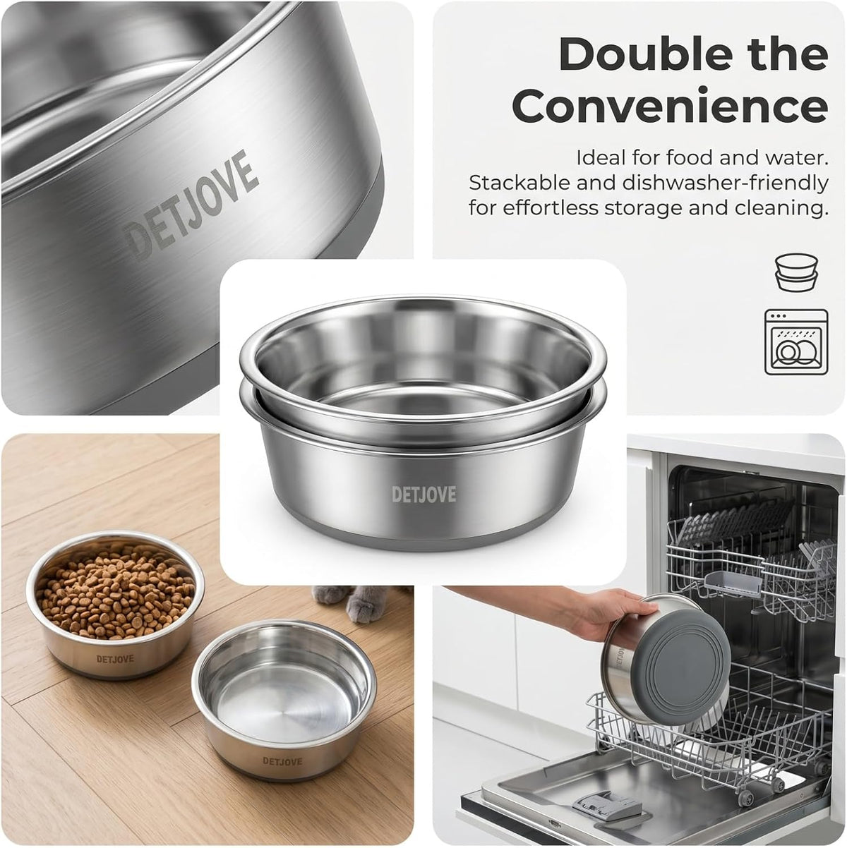 Non-Slip Stainless Steel Dog Cat Bowls, 30.4 oz / 3.75 Cup, 2 Pack