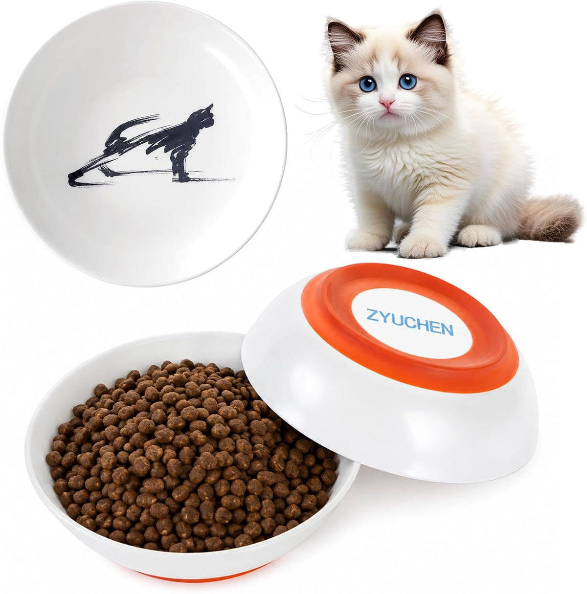 Ceramic Cat Bowls Whisker Friendly, Whisker Fatigue Cat Bowl Shallow & Wide