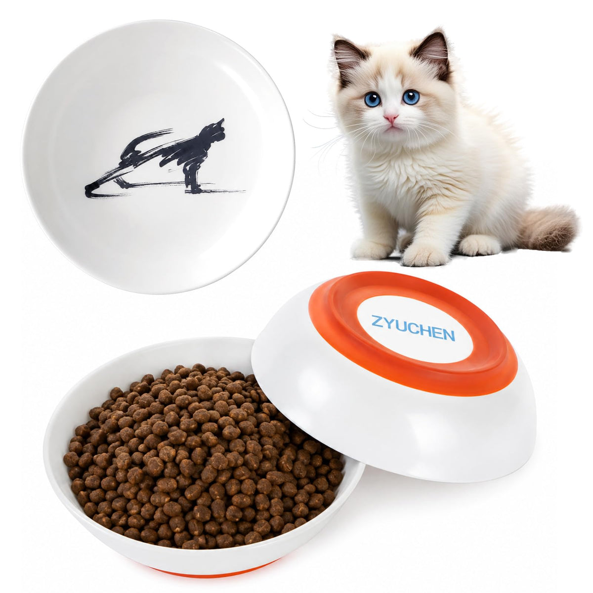 Ceramic Cat Bowls Whisker Friendly, Whisker Fatigue Cat Bowl Shallow & Wide