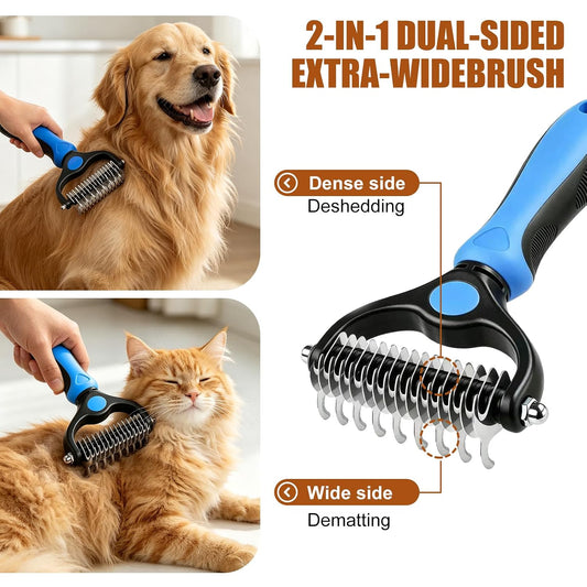 Pet Grooming Tool Set,Deshedding Brush & Metal Comb for Cats & Dogs