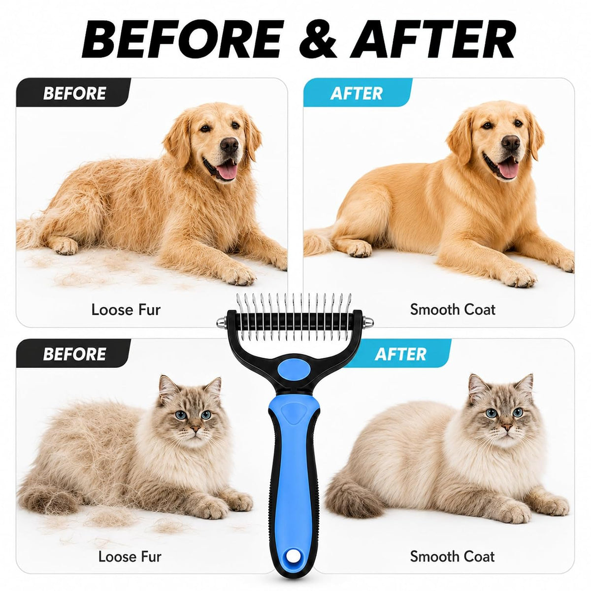 Pet Grooming Combo for Detangling Long Matted Fur Dogs & Cats
