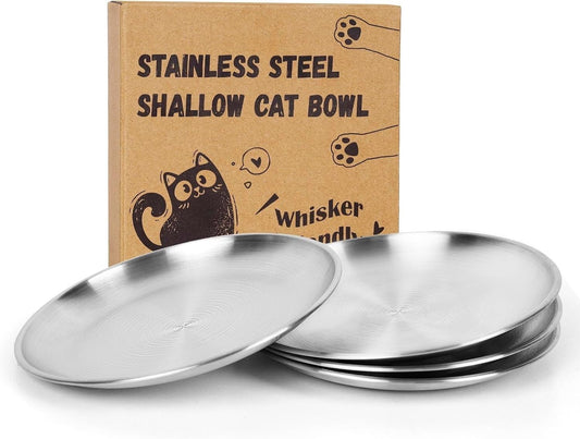 2-Pack Stainless Steel Cat Food Bowls, Whisker-Friendly Plates
