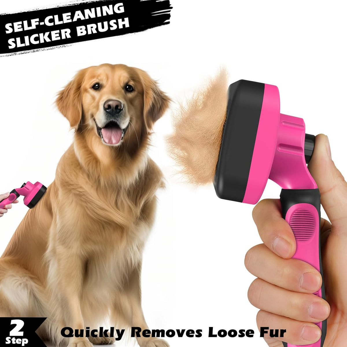 Professional 3PCS Self Cleaning Slicker Brush & Pet Grooming Rake & Flea Comb for Dogs,Cats and Horses | Double-Sided Dematting Comb & Skin Friendly Deshedding Grooming Tool (Red)