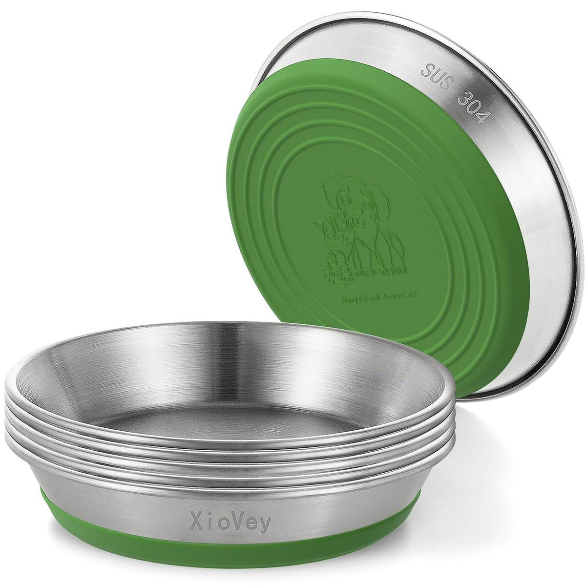 2 Pack Grey 304 Stainless Steel Shallow Whisker Fatigue Cat Bowls