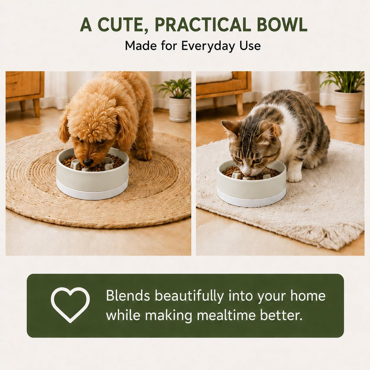Ceramic Slow Feeder Dog Bowl,0.6 Cup Dog Food Bowl,Small Dogs&Cats,White