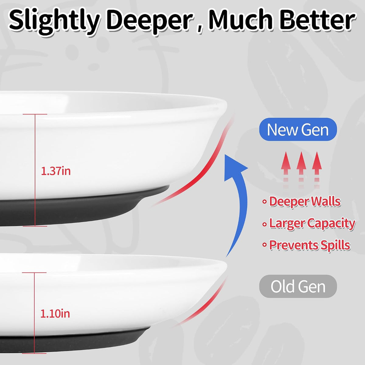 Cat Food Bowls, Whisker Friendly Ceramic Cats Bowls with Nonslip Silicone Base, Pack of 3 Quiet Dishes and Plates for Feeding Indoor Cats, Kittens and Small Dogs(Fishbone,Deeper)