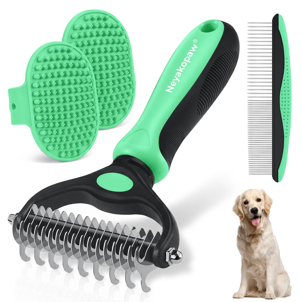 Pet Grooming Rake for Dogs and Cats - Double-Sided Deshedding Dematting Tool, 4-in-1 Undercoat Rake & Metal Comb for Long and Short Haired Pets, Reduces Shedding by 95%, 4Pack
