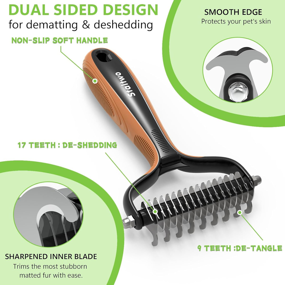 Staltwo Deshedding Dog Brush for Shedding, Undercoat Rake for Dog&Cat