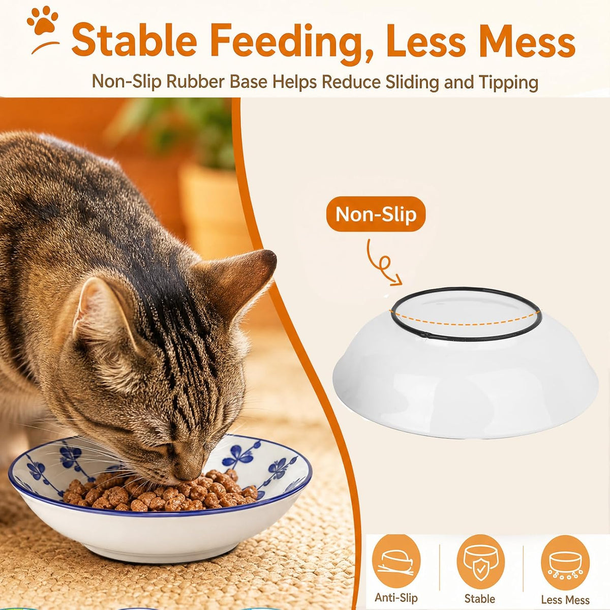 Ceramic Cat Food Bowls, 6 Pack 5.7-in Non-Slip Cat Dishes for Food, Water