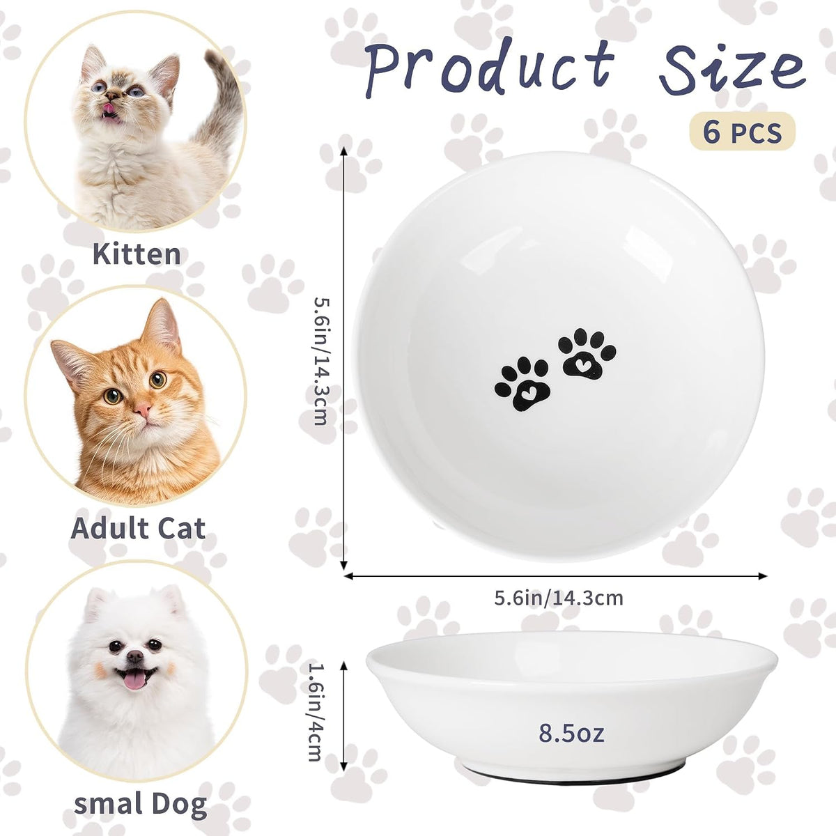 Non-Slip Cat Food Bowls, 6 Pack Whisker-Friendly Ceramic Bowls