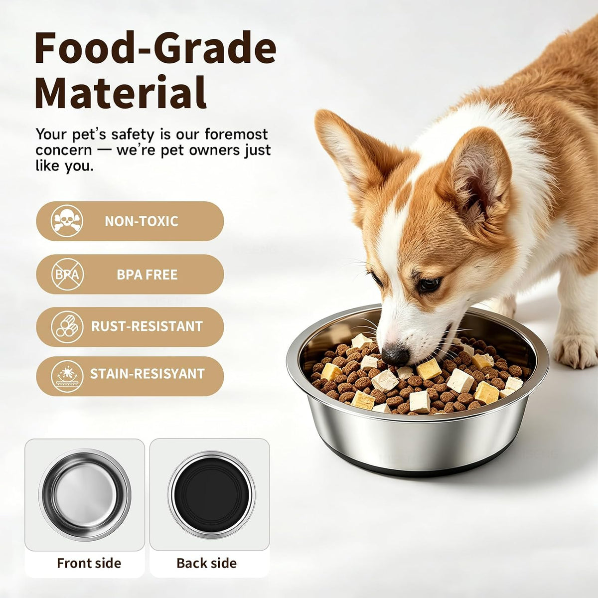 Stainless Steel Dog Bowls, 3.8 Cup, 2 Pack, Non-Slip & Durable