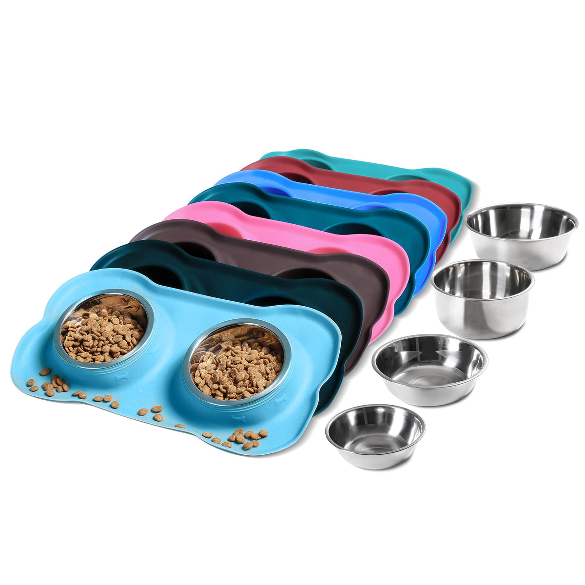 Hubulk Pet Dog Bowls 2 Stainless Steel Dog Bowl with No Spill Non-Skid Silicone Mat + Pet Food Scoop Water and Food Feeder Bowls for Feeding Small Medium Large Dogs Cats Puppies (S, Black)