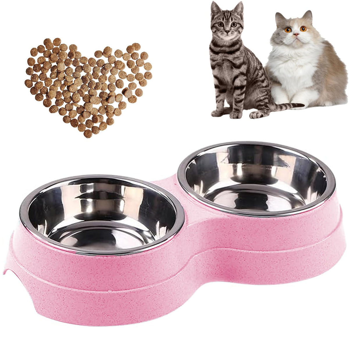 Double Cat Food Bowl -Stainless Steel Bowls with Easy-to-Clean Detachable Design, Non-Slip Base, Pet Feeder for Kittens and Medium Cats (Blue)