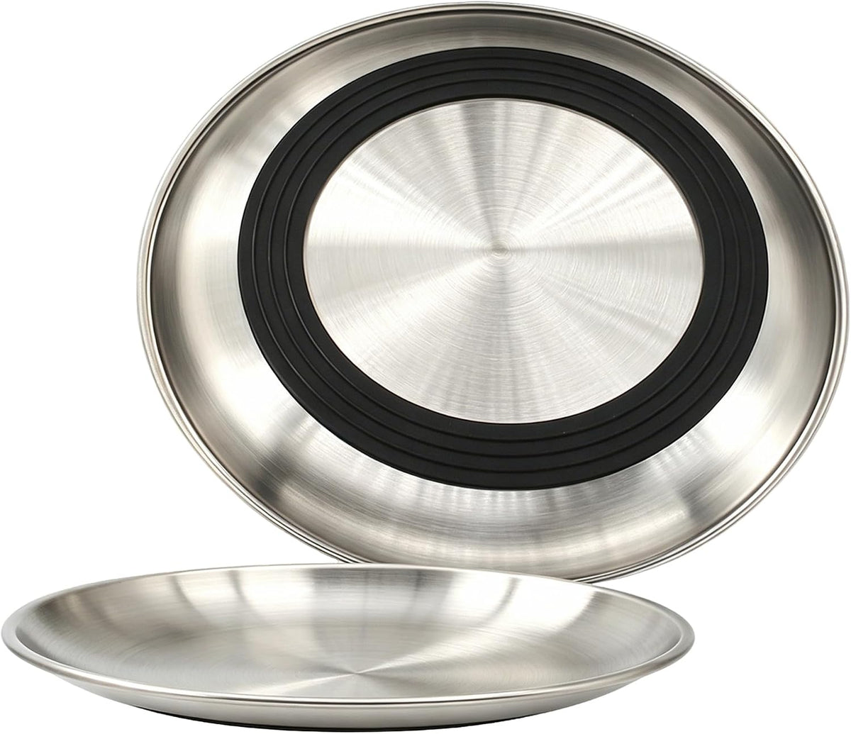 2 Pack Whisker Friendly Stainless Steel Cat Bowls, 6.7 Inch Shallow Wide Non-Slip Silicone Base Cat Feeding Plates, Easy to Clean Tilted Food Water Dishes for Cats Kittens Puppies Indoor Use
