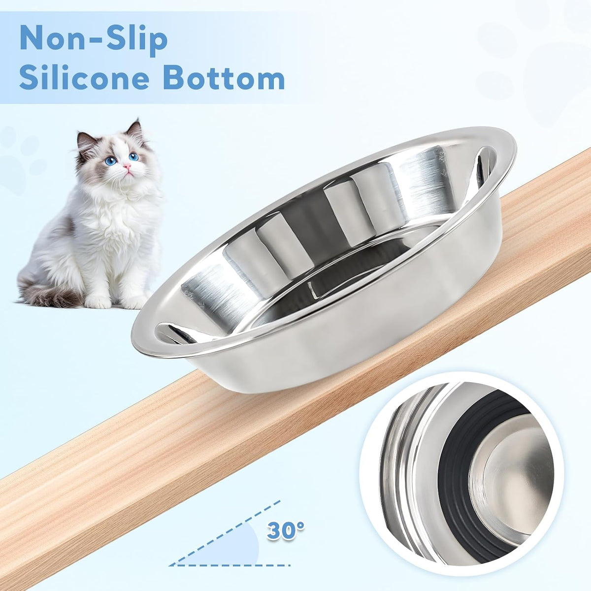 8Pcs Stainless Steel Cat Bowls, Cat Food Bowl with Non-Slip Silicone Bottom