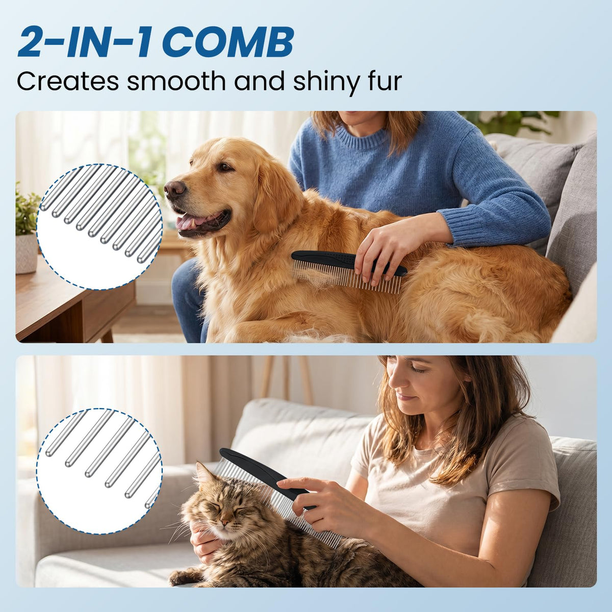 Pet Grooming Rake for Dogs and Cats - Double-Sided Deshedding Dematting Tool, 4-in-1 Undercoat Rake & Metal Comb for Long and Short Haired Pets, Reduces Shedding by 95%, 4Pack