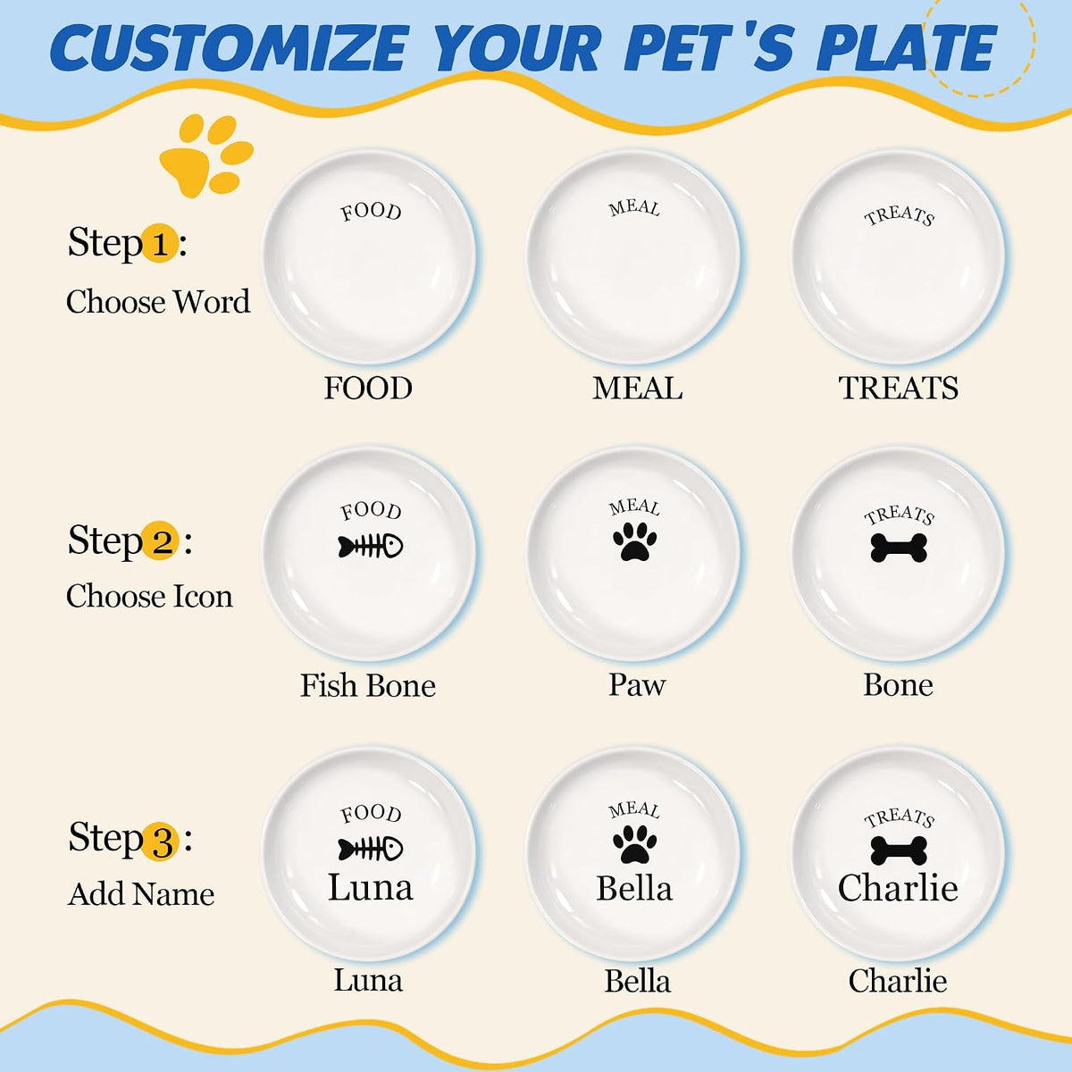 Personalized Cat Food Bowl with Name, 1 Pack Non-Slip Bottom